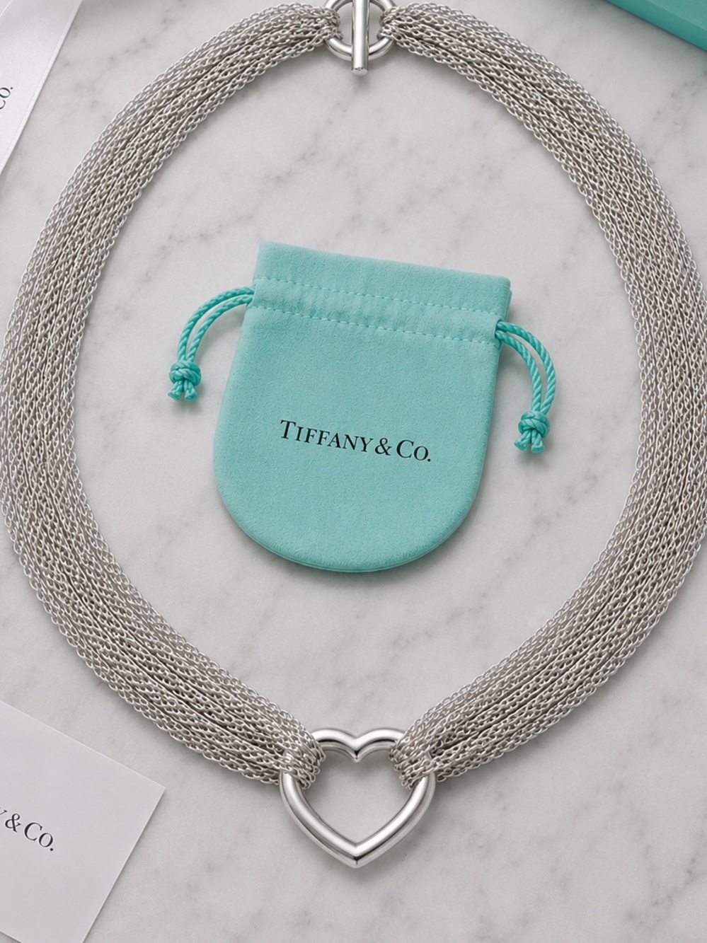 Tiffany & Co Silver Multi Strand Mesh Heart Necklace Y2K Rare Statement 16”